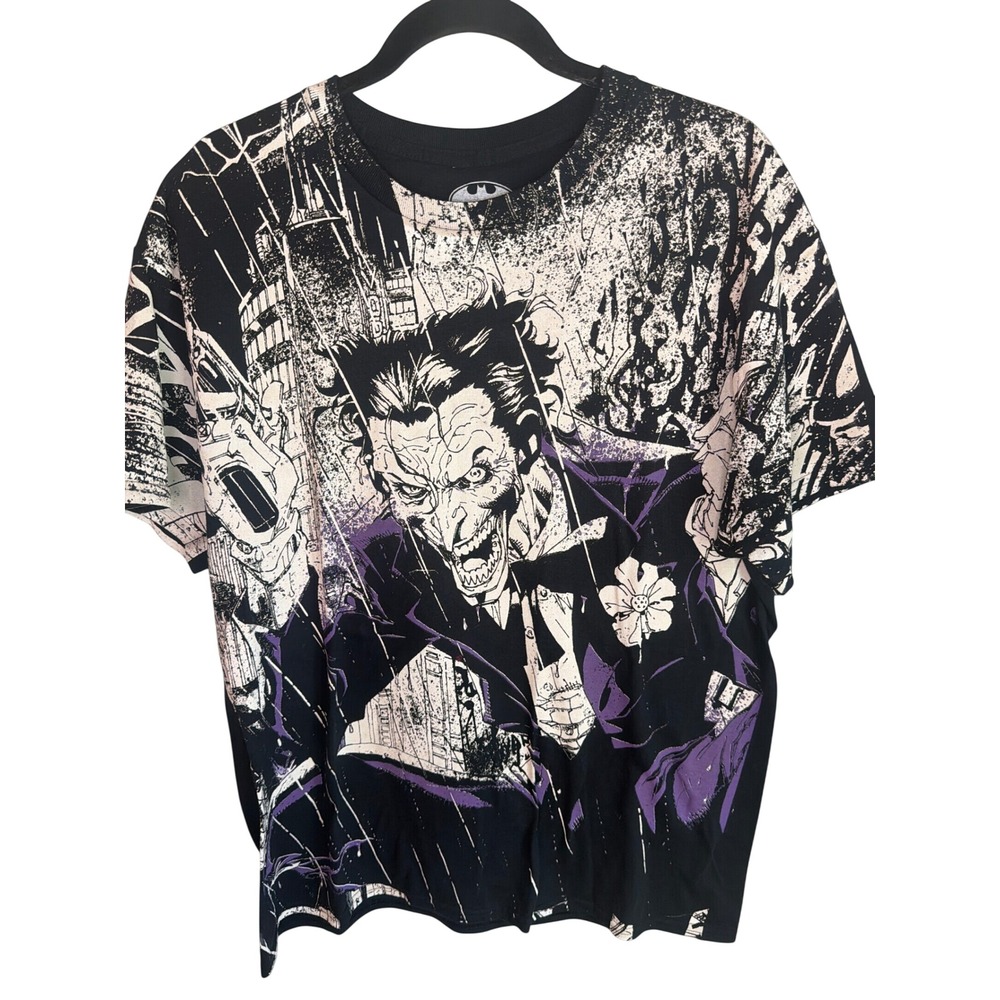 DC Comics Batman The Joker Graphic T-Shirt Mens Large Black Purple Comic Print